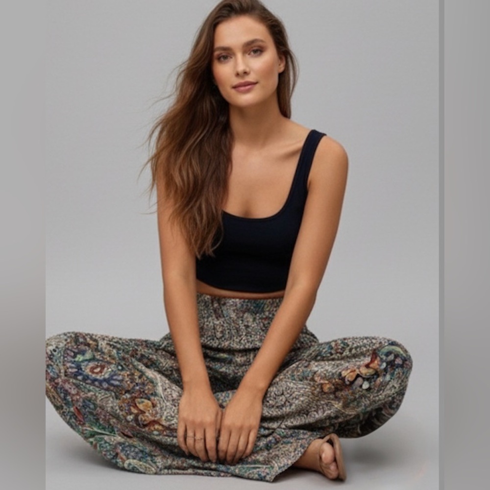 Shirred Waist Paisley Print Wide Leg Palazzo Pants - Picture 3 of 9